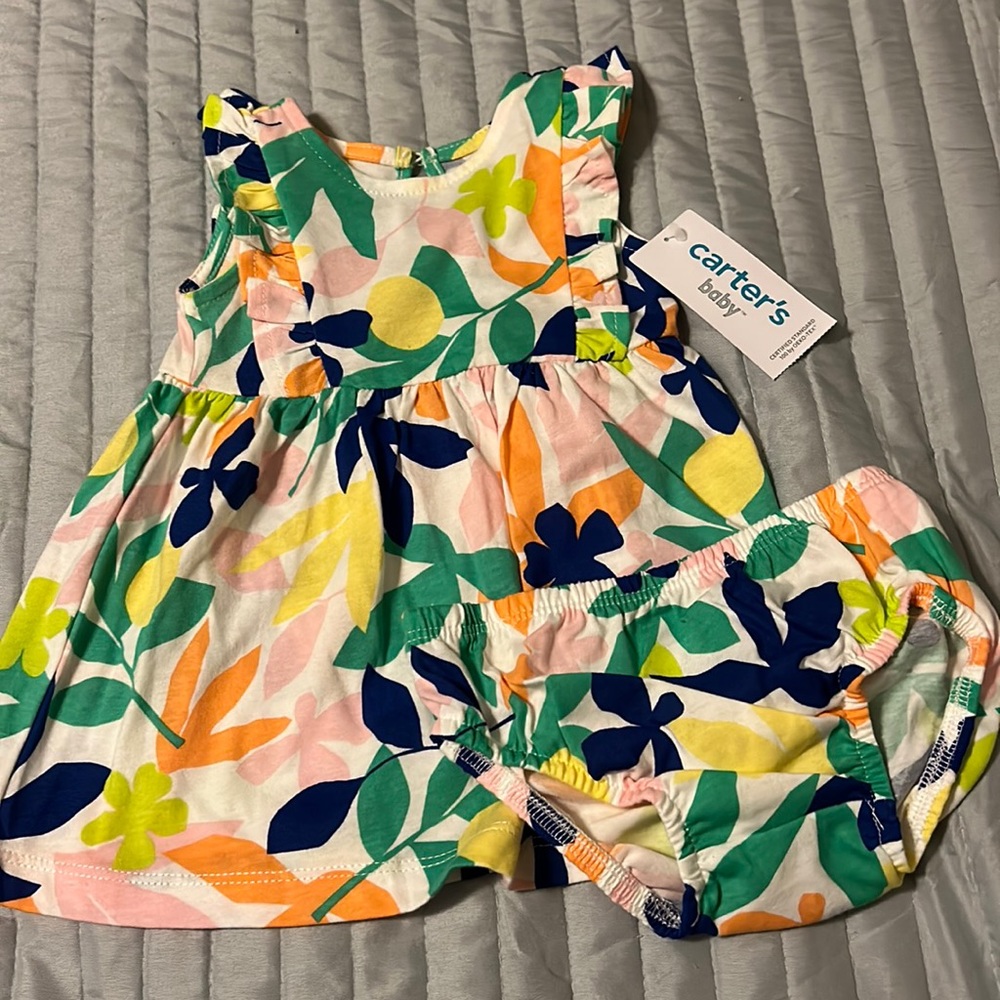 Carter’s dress.  Size 3 months.  Bright floral, new with tags.
